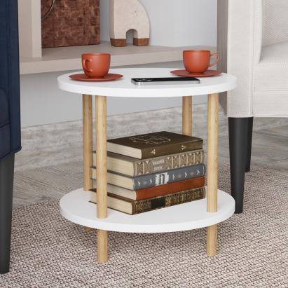 Masă laterală Ves albă cu poliță, 49x42 cm, [en.casa]