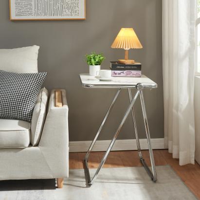 Masă laterală pliabilă Alerhavn, albă, 70x49x68 cm, [en.casa]