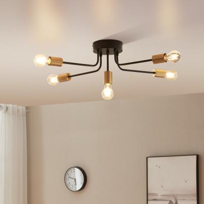 Deckenleuchte Benfleet 5 x E27 Schwarz/Messingfarben [lux.pro]