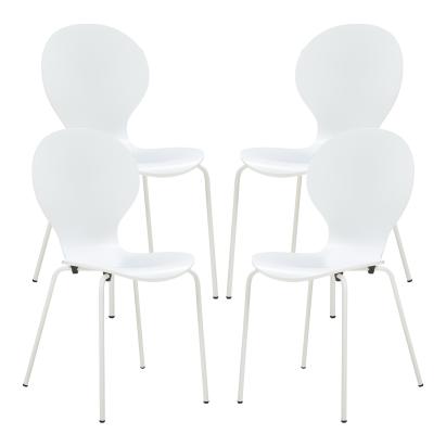 Set 4 scaune dining albe Etne, suprapozabile, din lemn si metal