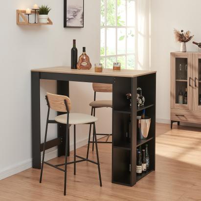 Masă de bar Danderyd 120x60x105,5 cm cu 3 rafturi, negru și stejar