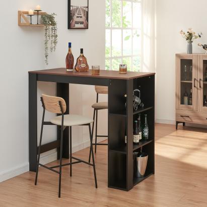 Masă de bar Danderyd 120x60x105,5 cm cu 3 rafturi, negru și nuc