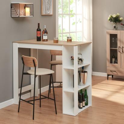 Masă de bar Danderyd 120x60x105,5 cm cu 3 rafturi, alb și stejar