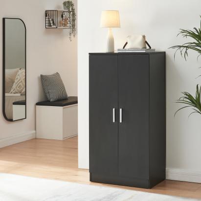 Pantofar cu 2 uși și 7 rafturi, negru, 108x55x35 cm, [en.casa]