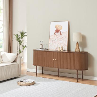 Comodă living Mapia 166x40x70 cm, finisaj nuc, cu rafturi reglabile