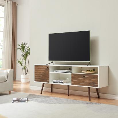 Comodă TV Vare 165x40x66 cm alb cu aspect nuc, [en.casa]