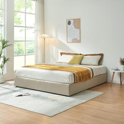 Pat tapițat Nola 160x200 cm cu ladă de depozitare, bej