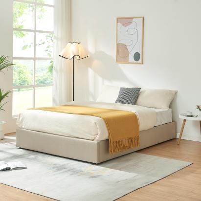 Pat tapițat Nola 140x200 cm cu ladă de depozitare, bej