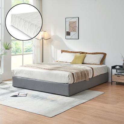 Pat tapițat Nola 160x200 cm cu saltea și ladă de depozitare, gri