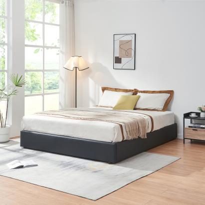 Pat tapițat Nola 180x200 cm cu ladă de depozitare, piele ecologică neagră