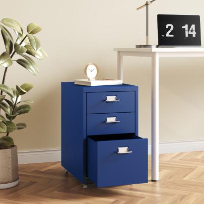Fișet mobil de birou cu 3 sertare, albastru, 48x28x41 cm