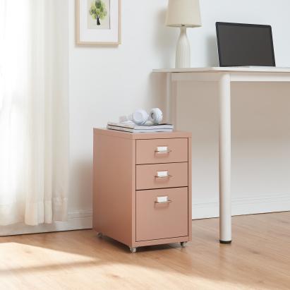 Fișet metalic mobil cu 3 sertare pentru birou, maro deschis, 48x28x41 cm