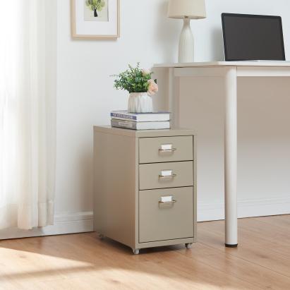 Dulap mobil de birou Kökar cu 3 sertare, metalic, camel, 48x28x41 cm