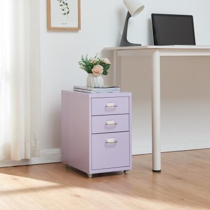 Fișet mobil de birou cu 3 sertare, mov deschis, 48x28x41 cm