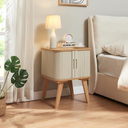 Beistelltisch Tysvær 59x45x45 cm Bambus/Cremeweiß [en.casa]