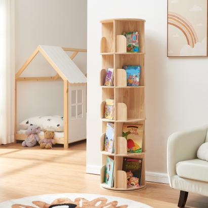 Bibliotecă rotativă pentru copii Chasek 157x44 cm, lemn de pin natur