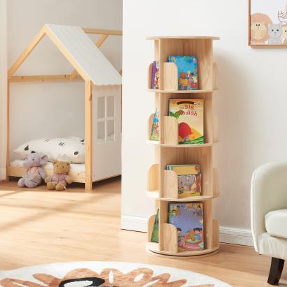Bibliotecă rotativă pentru copii Chasek 125x44 cm, lemn de pin natur