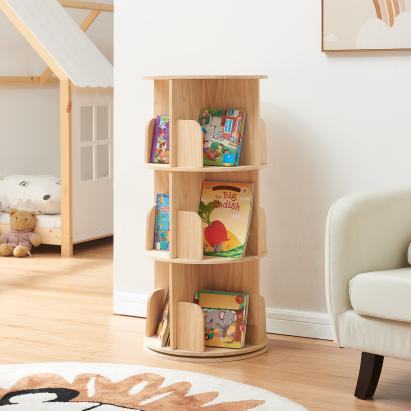 Bibliotecă rotativă pentru copii Chasek, lemn de pin natur, 95x44 cm