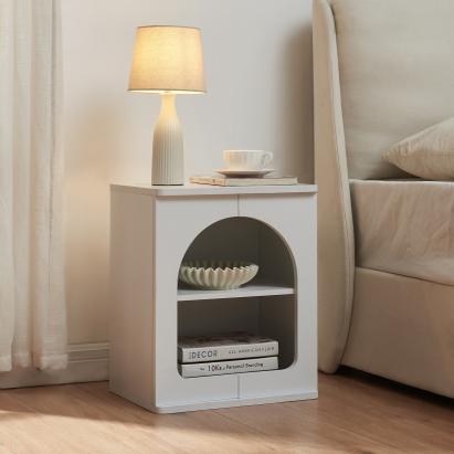 Noptieră albă Trorhun 48x40x30 cm, cu 2 rafturi deschise