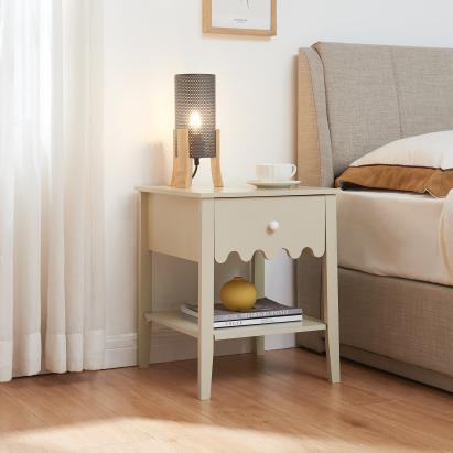 Noptieră Luspoo cu sertar și poliță, crem, 50x40x40 cm