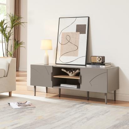 Comodă TV Starvili cu 2 uși, 120x40x45 cm, gri, [en.casa]
