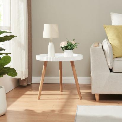 Masuta laterala Bongard alba Ø50x45 cm cu picioare din bambus