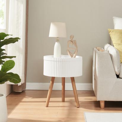 Masă laterală Bongard cu spațiu de depozitare, albă, 38x48 cm