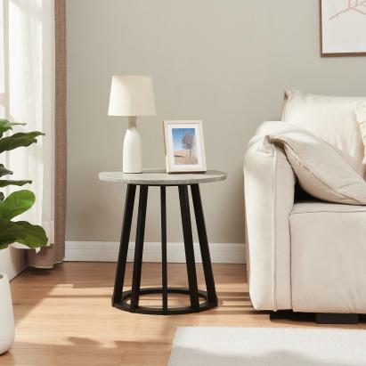 Masă laterală Buzzard Ø48x48 cm negru cu blat aspect beton