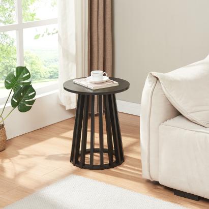 Măsuță laterală Buzzard neagră, blat MDF și bază bambus, 40x48 cm