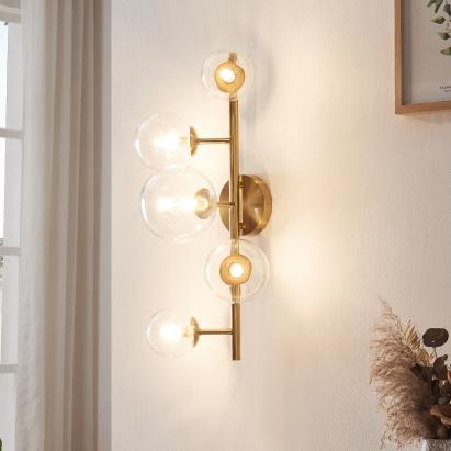 Aplică de perete Makkor din metal și sticlă, aurie, 62x35x23,5 cm