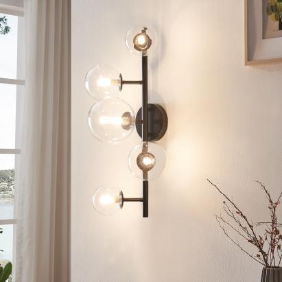 Wandleuchte Makkor Metall und Glas 62x35x24 cm Schwarz [lux.pro]