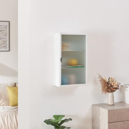 Dulap suspendat Zundert cu ușă din sticlă riflată, alb, 60x35x15 cm