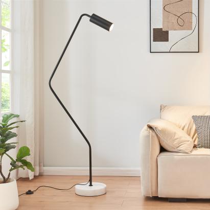 Lampadar modern Vatka GU10 din metal negru cu bază din marmură albă