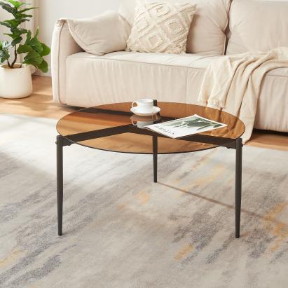 Couchtisch Ulökantaa Ø80x40 cm Rauchglas, braun [en.casa]