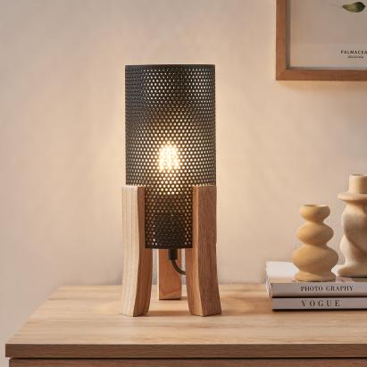 Lampă de masă Joelleldsvin din lemn și metal negru, 30x14x14 cm