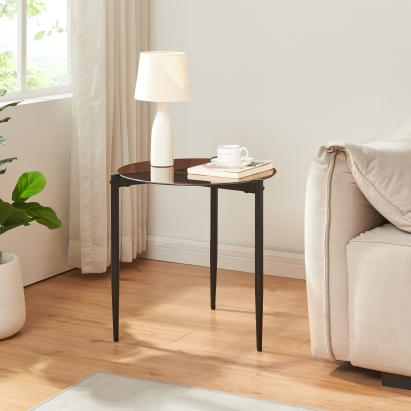 Masă laterală rotundă Ulökantaa 50x50 cm, sticlă fumurie, maro