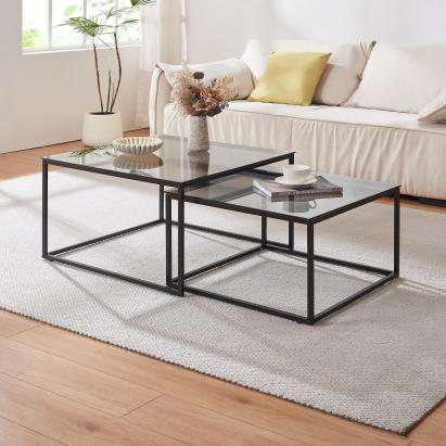 Set 2 măsuțe de cafea Tromlaslo din sticlă fumurie și metal