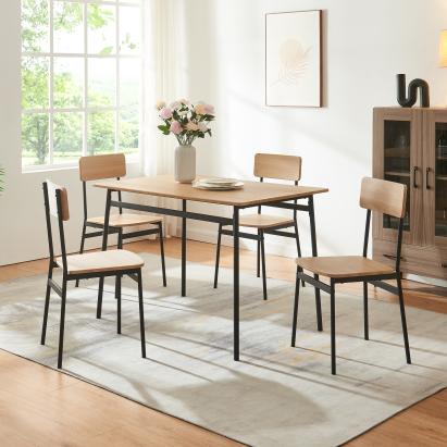 Set masă cu 4 scaune Pollenev, negru și aspect stejar, [en.casa]