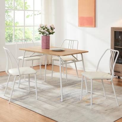 Set masă cu 4 scaune Omso, aspect stejar și alb, pentru dining