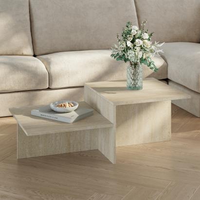 Măsuță de cafea Taniena cu blat dublu, 100x55x35 cm, travertin