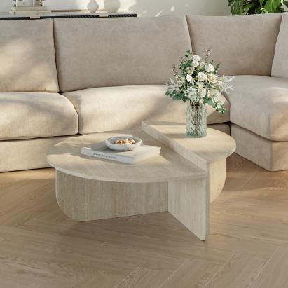 Masă de cafea Tondesdaslo cu dublu blat, 90x90x35 cm, travertin