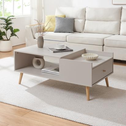 Masă de cafea Hallevil cu sertar, 106x59x44 cm, gri deschis