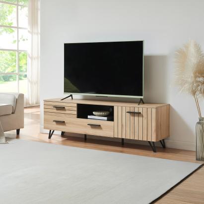 Comodă TV Noppen 150x38x49 cm, aspect stejar și negru, [en.casa]