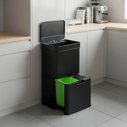Coș de gunoi cu senzor 72L, 3 compartimente, negru, inox, [en.casa]