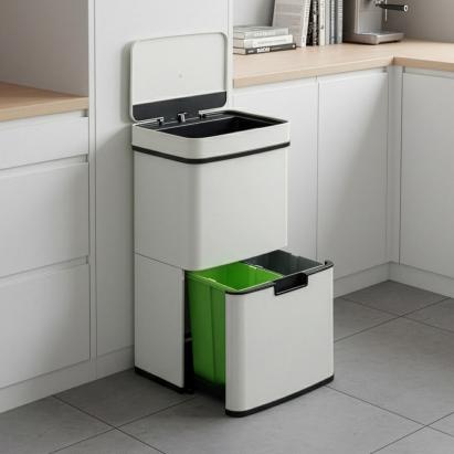 Coș de gunoi cu senzor Venna 62L, 3 compartimente, bej, [en.casa]