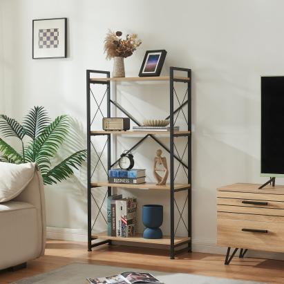 Bibliotecă Skørping cu 4 polițe, negru și aspect stejar, 125x65x30 cm