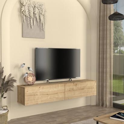 Comodă TV suspendată Nolven 160x32x30 cm, aspect stejar, [en.casa]