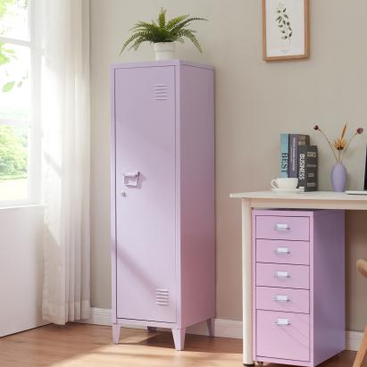 Dulap metalic vestiar lila cu 1 ușă și 2 rafturi, 137x38x38 cm