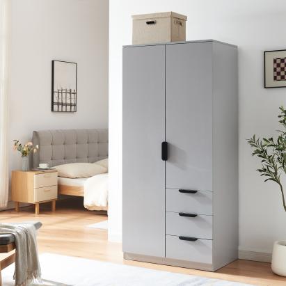 Dulap pentru haine gri cu 3 sertare și 2 uși, 176x80x52 cm