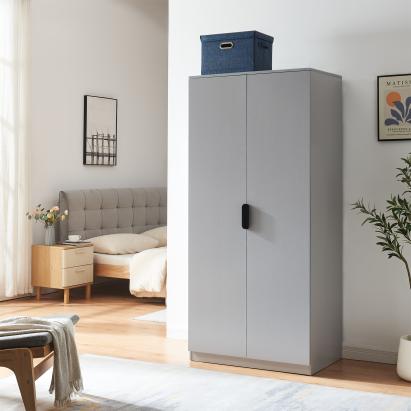 Dulap de haine gri Eiselfing cu 2 uși, bară și 4 rafturi, 176x80x52 cm